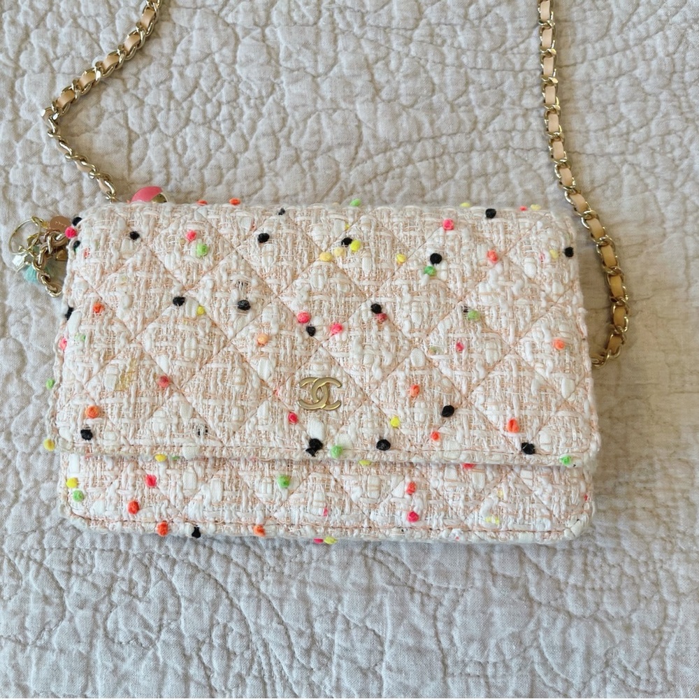 Authentic Chanel coral pink mini wallet crossbody bag